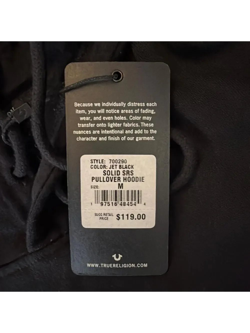 NWT True Religion Men's Solid SRS Pullover Hoodie Black Size M New with Tags